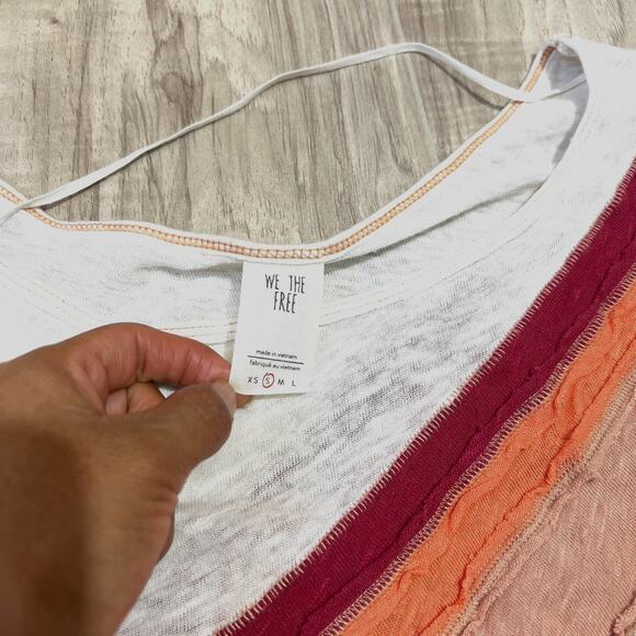 FREE PEOPLE Retro Rainbow White / Colorful Stripe Tee Size S - Picture 6 of 7